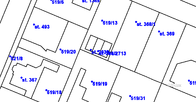 Parcela st. 2040 v KÚ Neratovice, Katastrální mapa