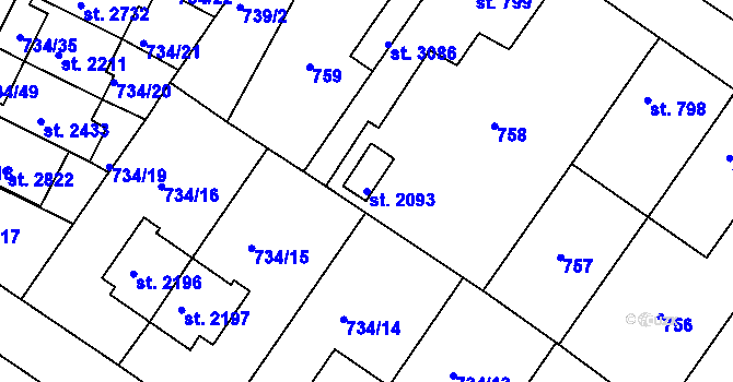 Parcela st. 2093 v KÚ Neratovice, Katastrální mapa