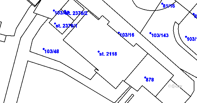 Parcela st. 2118 v KÚ Neratovice, Katastrální mapa