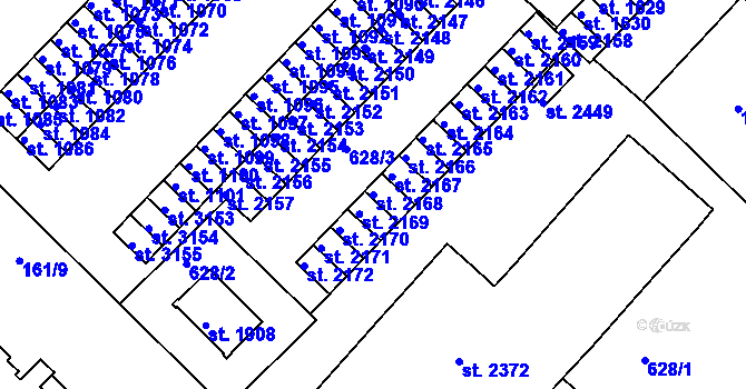 Parcela st. 2168 v KÚ Neratovice, Katastrální mapa