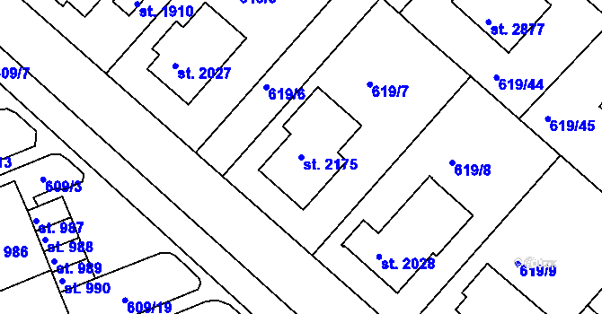 Parcela st. 2175 v KÚ Neratovice, Katastrální mapa
