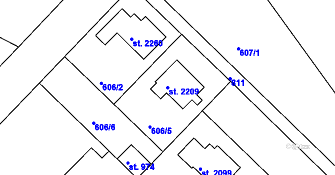 Parcela st. 2209 v KÚ Neratovice, Katastrální mapa