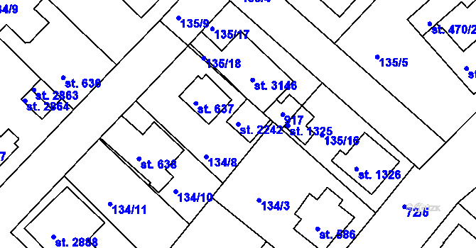 Parcela st. 2242 v KÚ Neratovice, Katastrální mapa