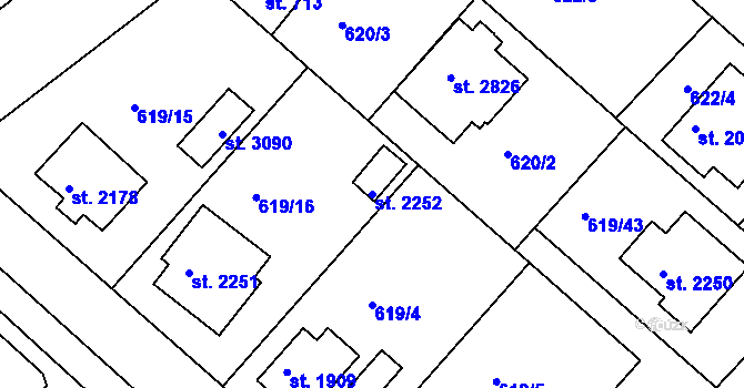 Parcela st. 2252 v KÚ Neratovice, Katastrální mapa
