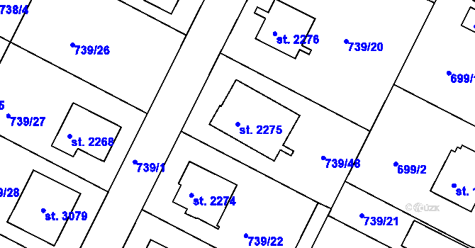 Parcela st. 2275 v KÚ Neratovice, Katastrální mapa
