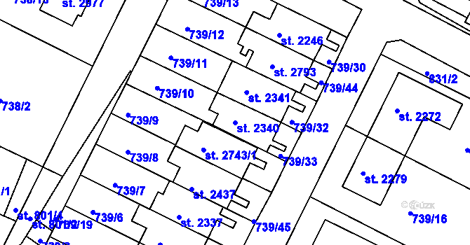 Parcela st. 2340 v KÚ Neratovice, Katastrální mapa