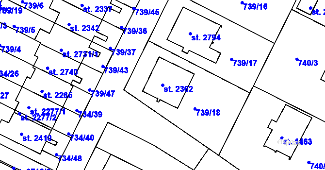 Parcela st. 2362 v KÚ Neratovice, Katastrální mapa
