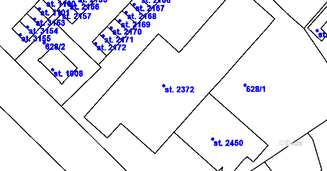 Parcela st. 2372 v KÚ Neratovice, Katastrální mapa