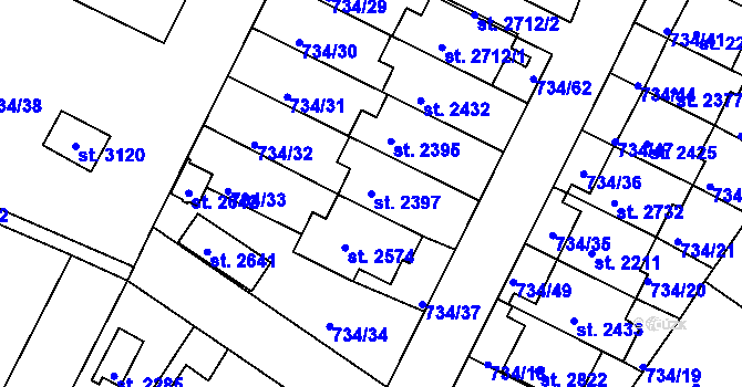 Parcela st. 2397 v KÚ Neratovice, Katastrální mapa