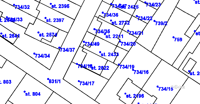 Parcela st. 2433 v KÚ Neratovice, Katastrální mapa
