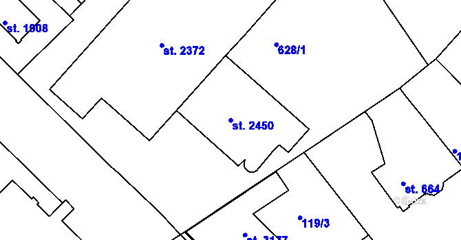 Parcela st. 2450 v KÚ Neratovice, Katastrální mapa