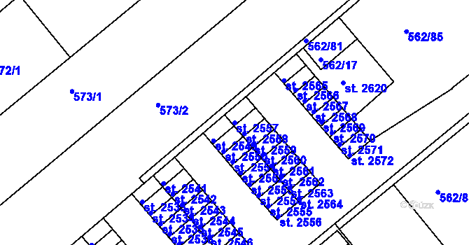 Parcela st. 2557 v KÚ Neratovice, Katastrální mapa