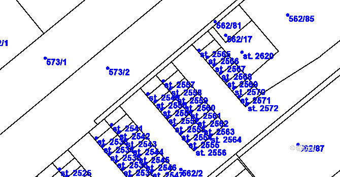 Parcela st. 2558 v KÚ Neratovice, Katastrální mapa
