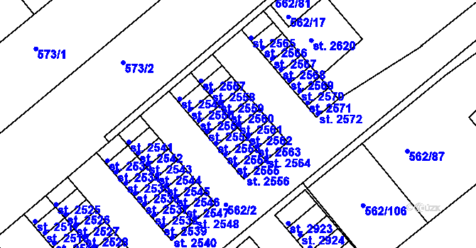 Parcela st. 2561 v KÚ Neratovice, Katastrální mapa