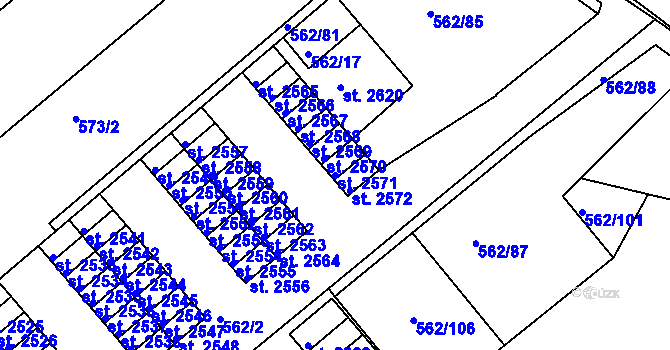 Parcela st. 2571 v KÚ Neratovice, Katastrální mapa