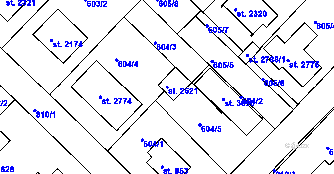 Parcela st. 2621 v KÚ Neratovice, Katastrální mapa