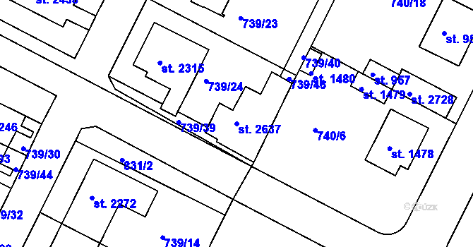 Parcela st. 2637 v KÚ Neratovice, Katastrální mapa