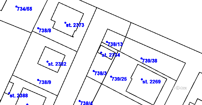 Parcela st. 2734 v KÚ Neratovice, Katastrální mapa