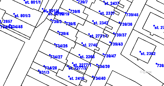 Parcela st. 2740 v KÚ Neratovice, Katastrální mapa