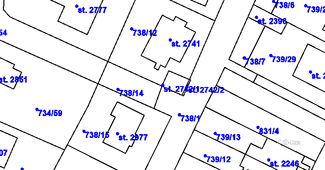 Parcela st. 2742/1 v KÚ Neratovice, Katastrální mapa