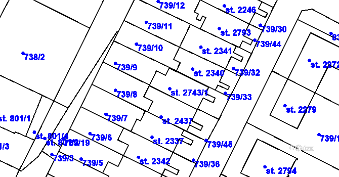 Parcela st. 2743/1 v KÚ Neratovice, Katastrální mapa