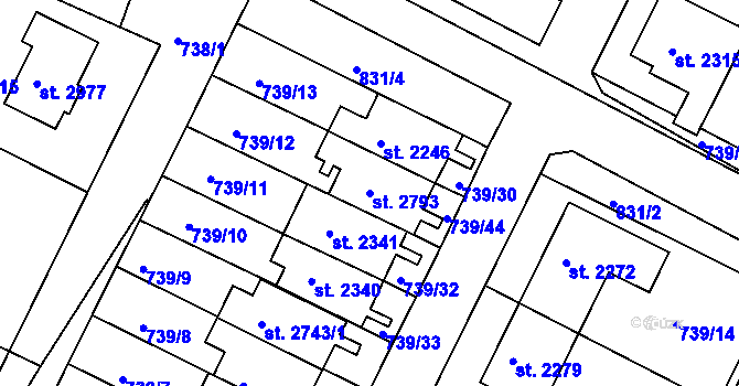 Parcela st. 2793 v KÚ Neratovice, Katastrální mapa