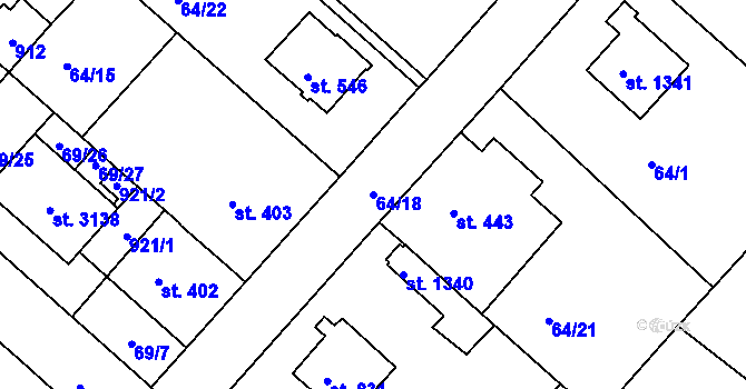 Parcela st. 64/18 v KÚ Neratovice, Katastrální mapa