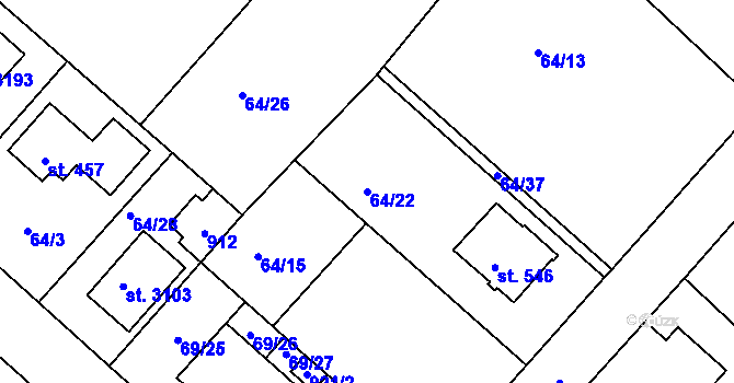 Parcela st. 64/22 v KÚ Neratovice, Katastrální mapa