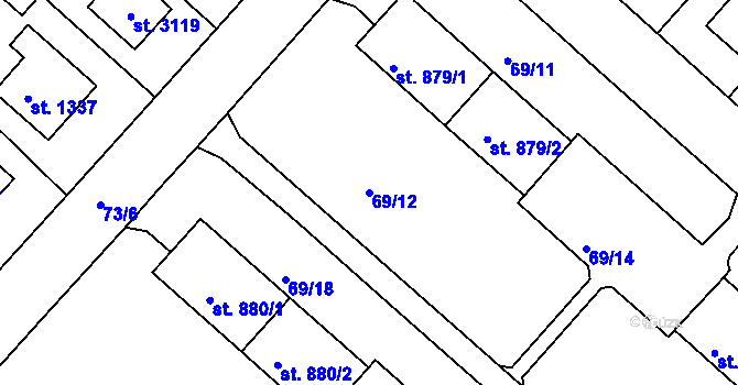 Parcela st. 69/12 v KÚ Neratovice, Katastrální mapa