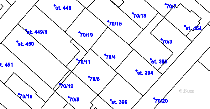 Parcela st. 70/4 v KÚ Neratovice, Katastrální mapa
