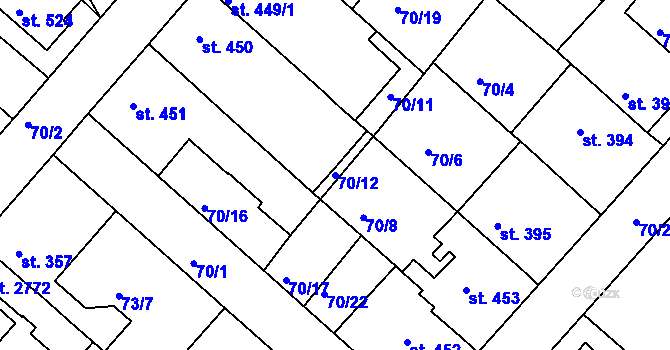 Parcela st. 70/12 v KÚ Neratovice, Katastrální mapa