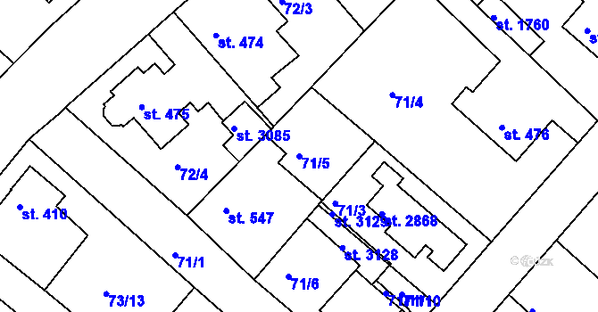 Parcela st. 71/5 v KÚ Neratovice, Katastrální mapa