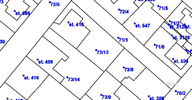 Parcela st. 73/13 v KÚ Neratovice, Katastrální mapa