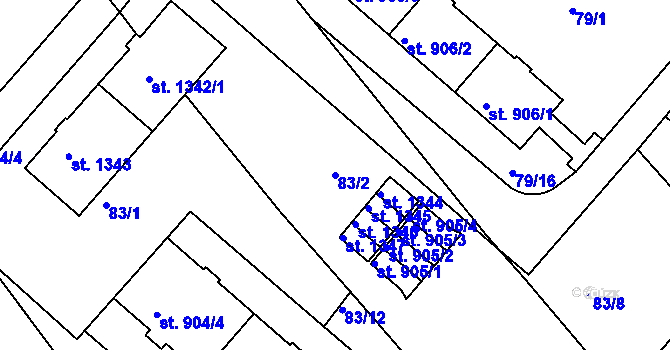 Parcela st. 83/2 v KÚ Neratovice, Katastrální mapa