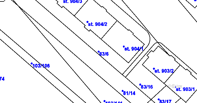Parcela st. 83/6 v KÚ Neratovice, Katastrální mapa