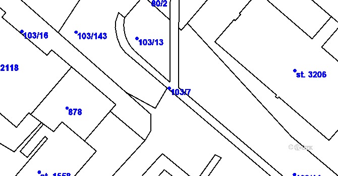 Parcela st. 103/7 v KÚ Neratovice, Katastrální mapa