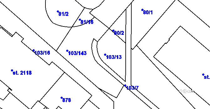 Parcela st. 103/13 v KÚ Neratovice, Katastrální mapa