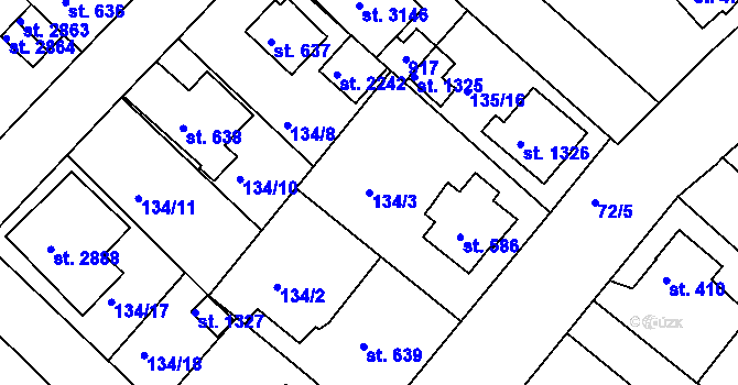 Parcela st. 134/3 v KÚ Neratovice, Katastrální mapa