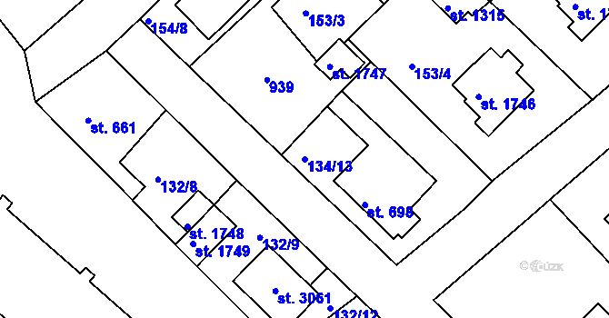 Parcela st. 134/13 v KÚ Neratovice, Katastrální mapa