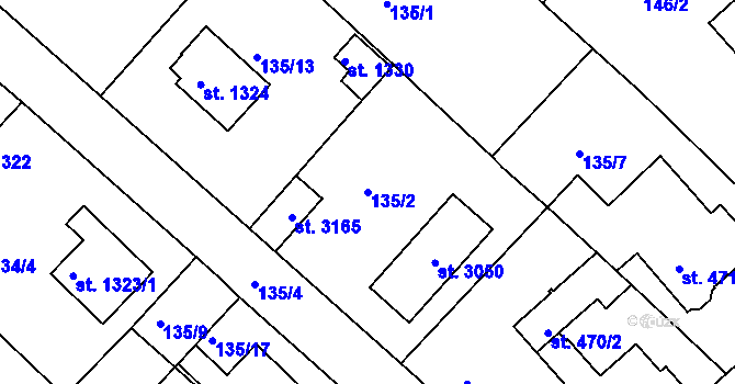 Parcela st. 135/2 v KÚ Neratovice, Katastrální mapa