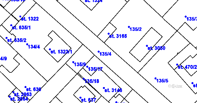 Parcela st. 135/4 v KÚ Neratovice, Katastrální mapa