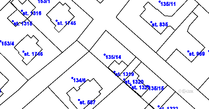 Parcela st. 135/14 v KÚ Neratovice, Katastrální mapa