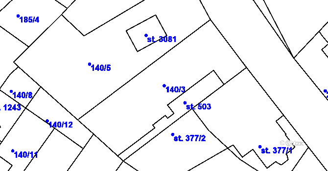 Parcela st. 140/3 v KÚ Neratovice, Katastrální mapa