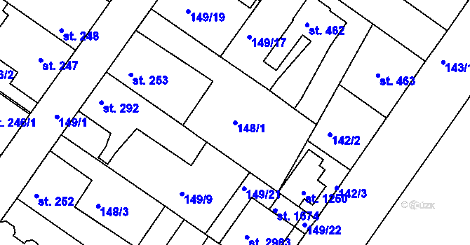 Parcela st. 148/1 v KÚ Neratovice, Katastrální mapa
