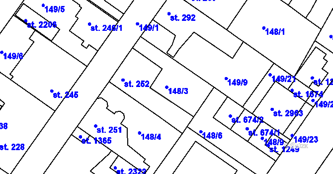 Parcela st. 148/3 v KÚ Neratovice, Katastrální mapa