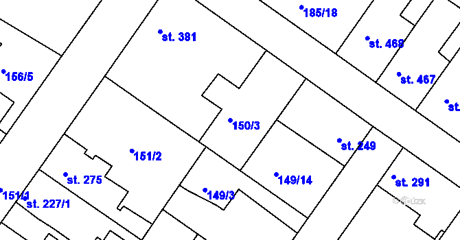Parcela st. 150/3 v KÚ Neratovice, Katastrální mapa