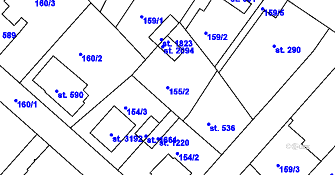 Parcela st. 155/2 v KÚ Neratovice, Katastrální mapa