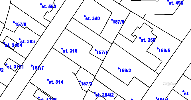 Parcela st. 157/1 v KÚ Neratovice, Katastrální mapa