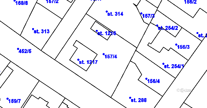 Parcela st. 157/4 v KÚ Neratovice, Katastrální mapa