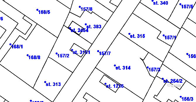 Parcela st. 157/7 v KÚ Neratovice, Katastrální mapa
